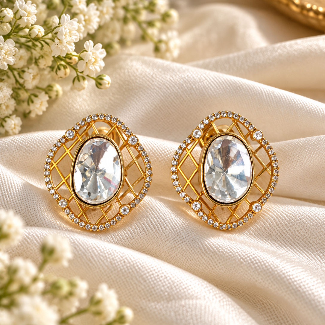 Crisscross Polki Statement Stud Earrings