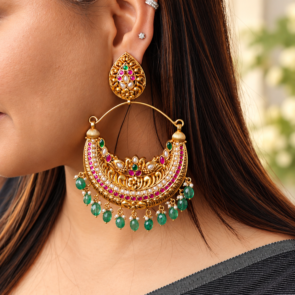 Jadau Antique Gold Chaandbali