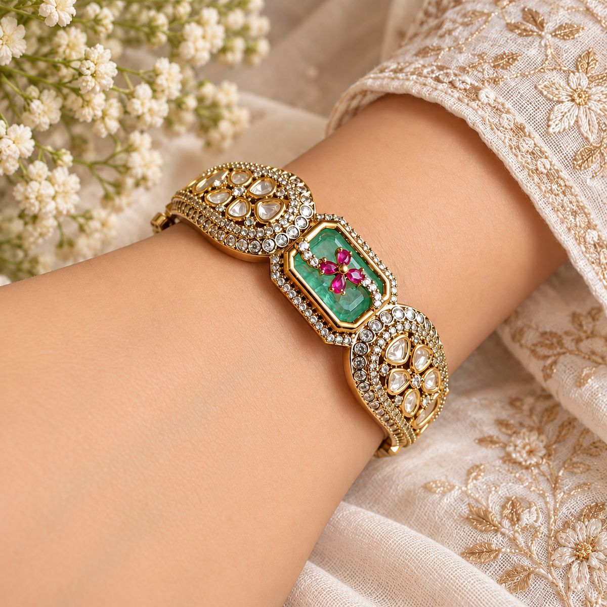 Moissanite Polki Jadau Bracelet