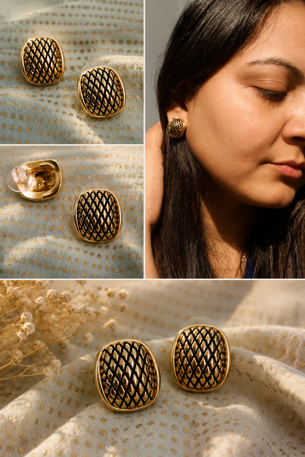 Anti Tarnish Textured Stainless Steel Stud Earrings
