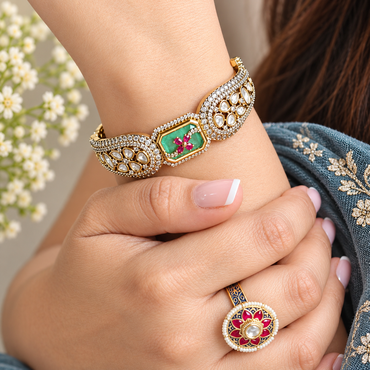 Moissanite Polki Jadau Bracelet