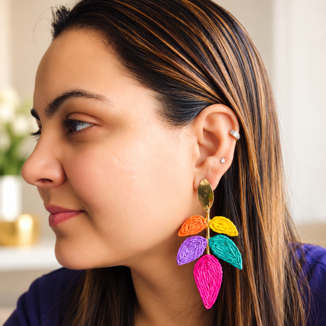 colourful Handcrafted Leaf Drop Earrings
