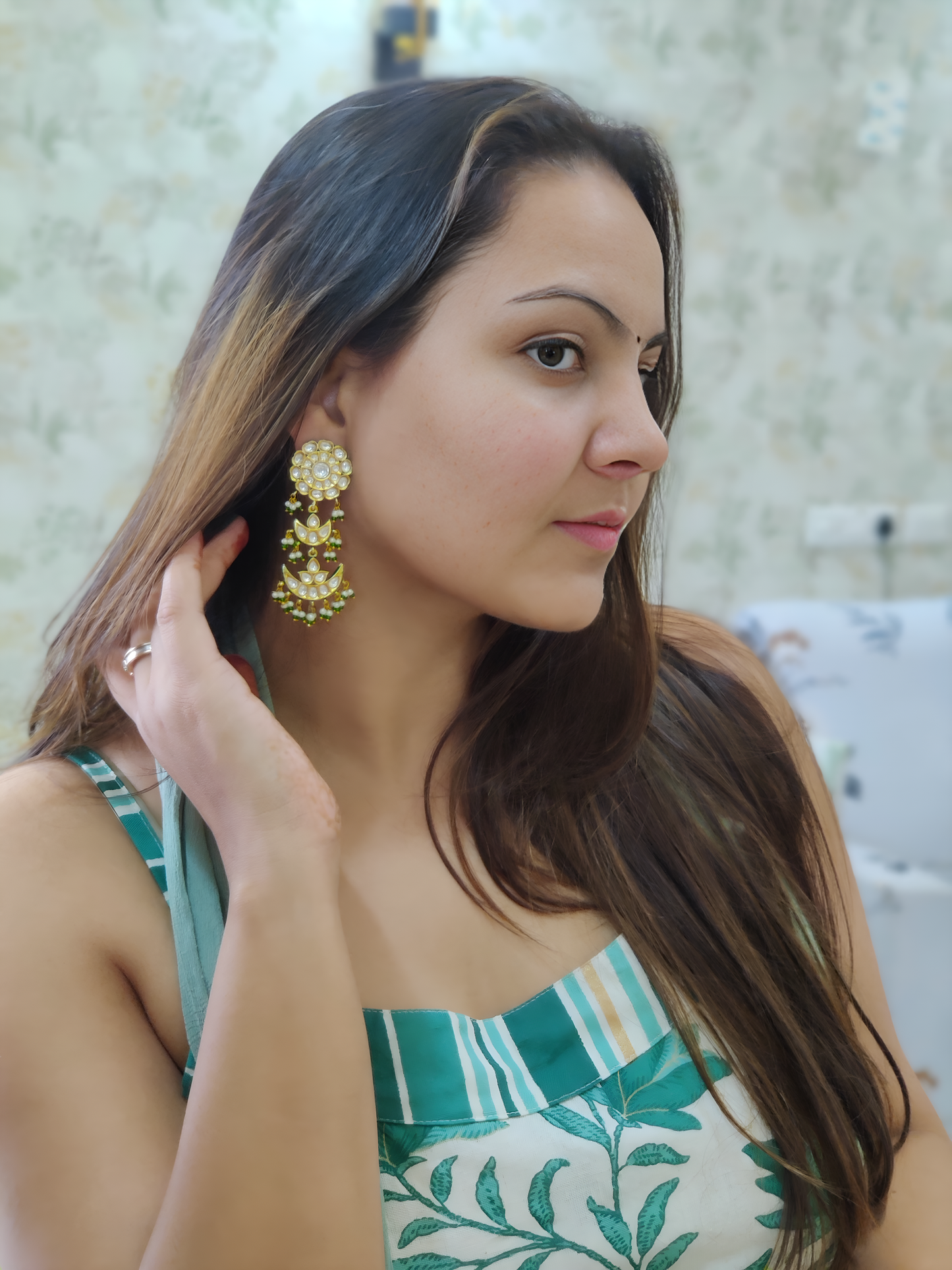 pachhi kundan lotus drop danglers