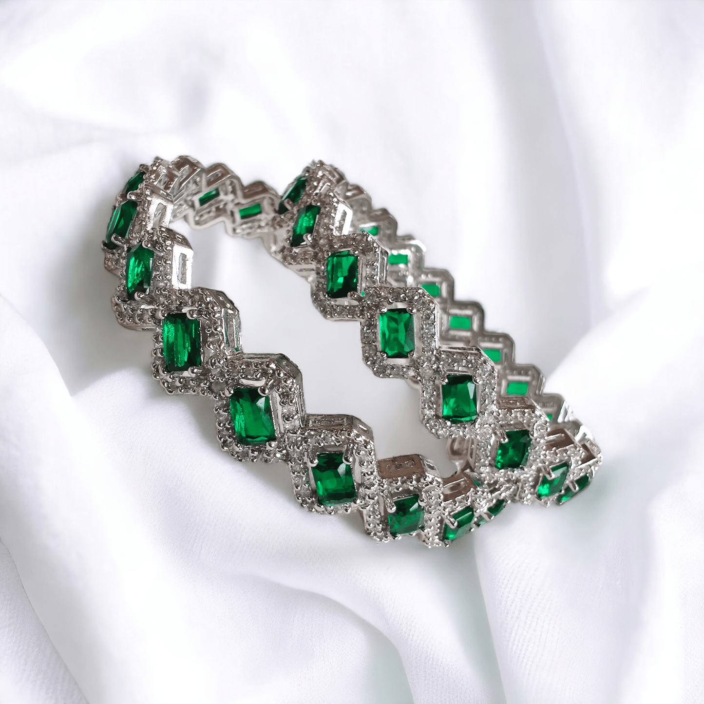 emerald and diamond studded lookalike bangles