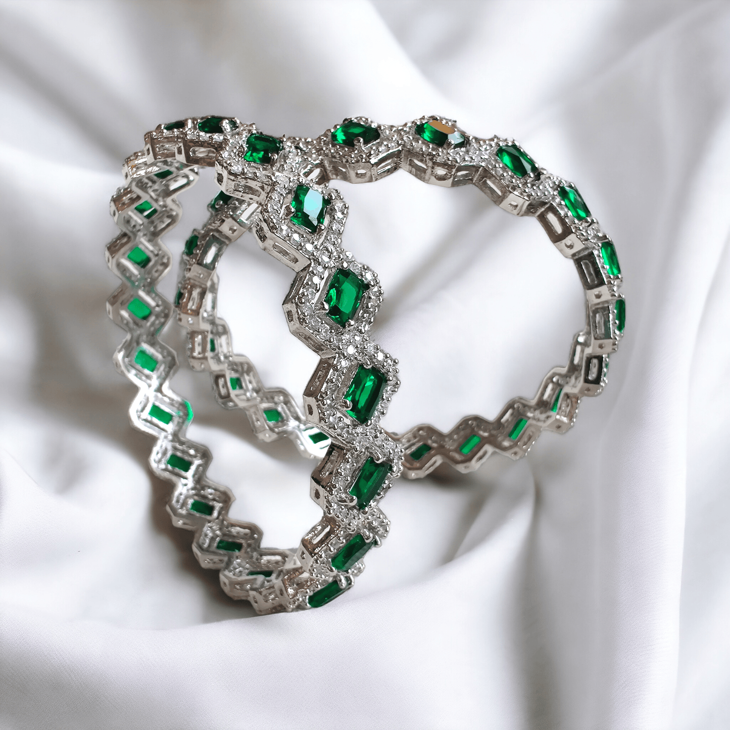 emerald and diamond studded lookalike bangles