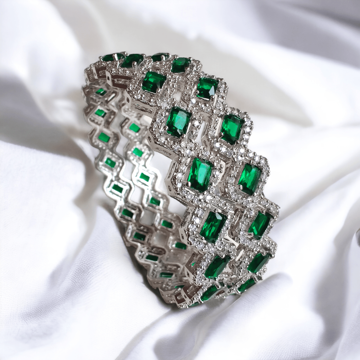 emerald and diamond studded lookalike bangles